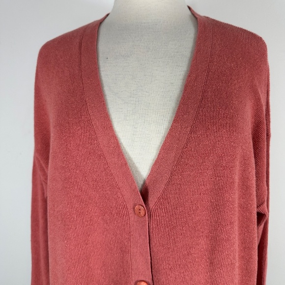 Eileen Fisher Cardigan Sweater Women L Coral Organic Linen Button Front Pocket - Picture 6 of 12
